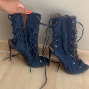 Denim Lace Up Ankle Sandals